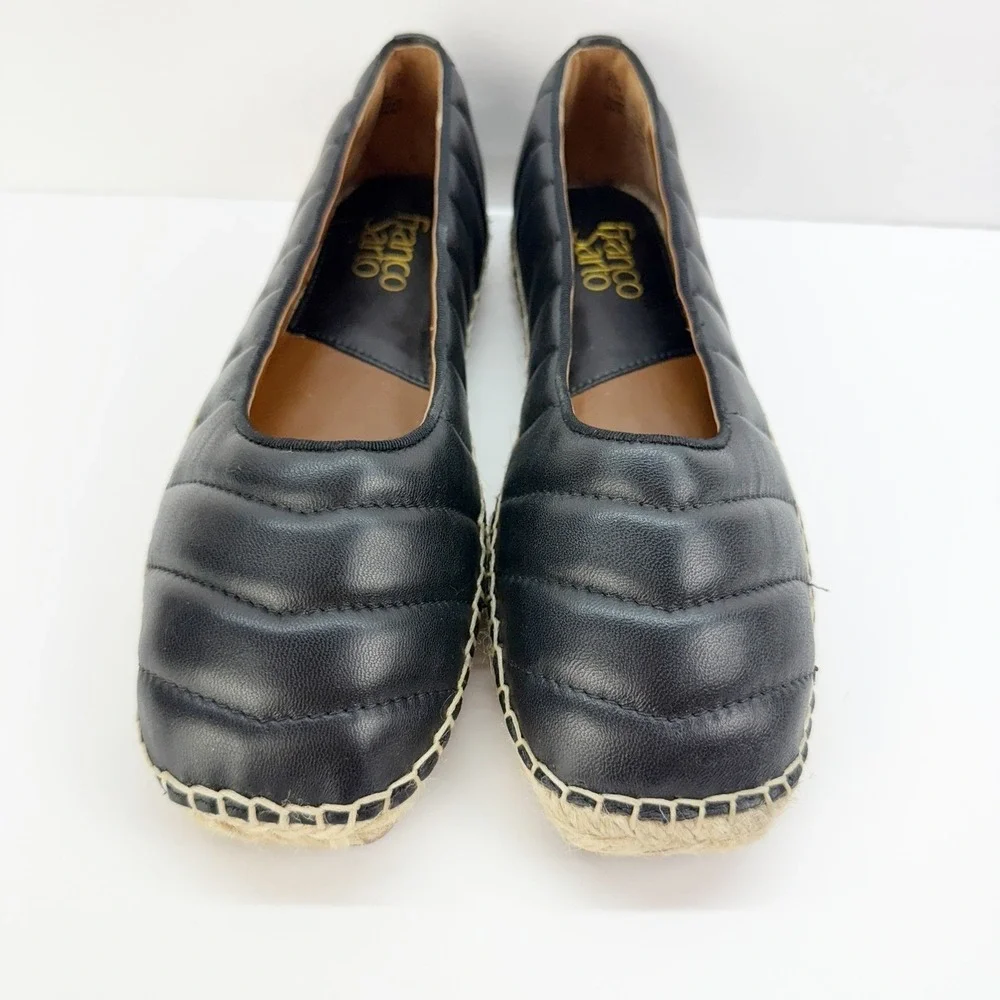 Franco Sarto Kiya Black Quilted Leather Espadrille Flats Square Toe Womens 7.5M